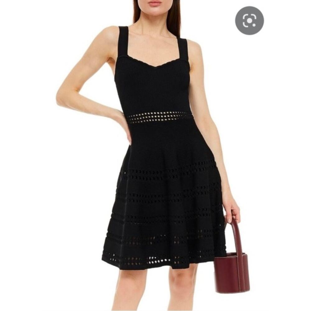 Maje Black Little Black Dress Perforated Elegant Parisian Chic Knit Dress Size 1